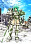 anime armored_fighting_vehicle cannon green_hair gun mecha_musume scope sniper_rifle soviet_union t-90 tank weapon // 567x800 // 147KB