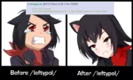 black_hair blush catgirl character:alunya crying lewd meta:screencap red_eyes site:leftypol then_and_now // 800x479 // 263KB