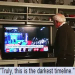 1:1_aspect_ratio 2016 bernie_sanders clinton debate donald_trump election glasses hillary_clinton meta:highres social_democracy television timeline united_states // 2048x2048 // 549KB