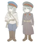 anime artist:ryukotsu female green_eyes grey_hair gun nkvd peaked_cap soviet_union submachine_gun uniform weapon // 895x982 // 86KB