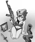 bayonet bikini black_hair boot catgirl character:alunya gun kalashnikov karl_marx knife marxism rifle scarf site:leftypol swim_suit weapon // 1177x1412 // 816KB