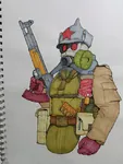 anime art drawing gas_mask gun hammer_and_sickle red_star star vest weapon // 495x660 // 281KB