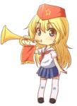 100 blonde_hair blue_eyes cap character:rodina character:rodina_(getchan) chibi flag horn meta:transparent_background milestone_post pioneer red_star site:get site:getchan star toot trumpet // 1375x1892 // 801KB