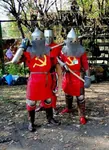 armor axe chainmail halberd hammer_and_sickle helmet knight larp meta:photo sword weapon // 500x690 // 119KB