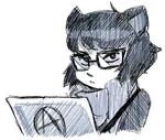 anarchism artist:ppdppl aurora_kim catgirl character:political_ideology_catgirls character:transhumanism_catgirl circle_a computer glasses laptop meta:sketch // 765x650 // 414KB