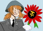 anime artist:hardkoba blush flower german_democratic_republic germany ginger_hair gloves helmet nationale_volksarmee soldier soviet_union uniform // 1550x1110 // 248KB