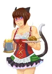 alcohol artist:catgirl_drawfriend beer beer_stein blue_eyes blush brown_hair catgirl character:fascism_catgirl character:political_ideology_catgirls chicken dress drink food maid mug sieglinde_schafer // 705x1000 // 76KB