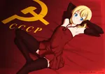 2013 anime artist:kama_iruka bed blonde_hair blue_eyes flag hammer_and_sickle meta:highres nightgown red_flag socks soviet_union // 1800x1267 // 1.1MB