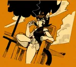 artist:ppdppl black_hair catgirl character:alunya cigarette smoking // 1258x1104 // 290KB