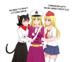 black_hair blonde_hair blue_eyes catgirl character:alunya character:grace character:rodina character:rodina_(getchan) cute green_eyes incan_empire meta:absurdres meta:highres meta:transparent_background monarchism monarcho_socialism pioneer red_eyes site:get site:leftypol site:getchan // 3408x2800 // 2.8MB