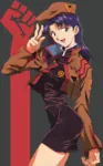 anime beret katsuragi_misato neon_genesis_evangelion purple_hair raised_fist star // 1669x2700 // 4.3MB