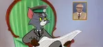 cartoon cat erich_honecker german_democratic_republic germany newspaper peaked_cap reading stasi tom_and_jerry tom_the_cat uniform // 640x295 // 45KB