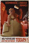 anthro armored_fighting_vehicle bear eye_patch factory faux_cyrillic flag furry hammer_and_sickle kv-2 parody poster propaganda red_flag red_star soviet_union star tank war world_war_ii // 971x1415 // 2.0MB