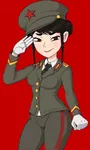 anime artist:shadman black_eyes black_hair gloves juche kim kim_yo_jong korea korea_dpr meta:edit peaked_cap red_background red_star salute star // 569x950 // 73KB