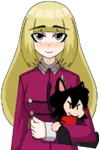 black_hair blonde_hair catgirl character:alunya character:grace fumo green_eyes meta:transparent_background monarchism plushie // 600x912 // 212KB