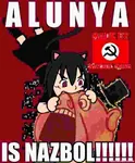 bite black_hair bourgeoisie capitalism catgirl character:alunya fear hat impact_font national_bolshevism nazbol_gang porky red_eyes site:leftypol x_gang // 644x780 // 17KB