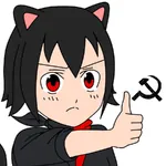 1:1_aspect_ratio black_hair catgirl character:alunya goddess hammer_and_sickle red_eyes site:leftypol thumbs_up // 900x900 // 69KB