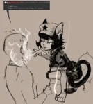 anon artist:ppdppl black_hair black_star catgirl character:alunya character:political_ideology_catgirls cigarette hat red_eyes smoking star // 867x971 // 392KB