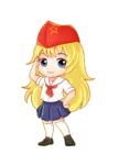 blonde_hair blue_eyes character:rodina character:rodina_(getchan) meta:highres meta:transparent_background pioneer red_star salute scarf site:get site:getchan star // 1912x2689 // 1.1MB