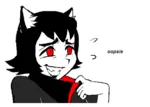 black_hair catgirl character:alunya goddess oops reaction_image red_eyes scarf // 456x325 // 31KB