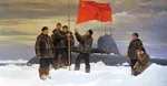 arctic art flag ice meta:painting north_pole november_class_submarine red_flag soviet_navy soviet_union submarine // 2328x1211 // 519KB