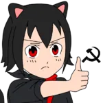 1:1_aspect_ratio black_hair catgirl character:alunya hammer_and_sickle meta:transparent_background red_eyes site:leftypol thumbs_up // 600x600 // 104KB