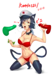 anon bikini black_hair breasts catgirl character:alunya cum handjob lewd meta:highres meta:transparent_background money peaked_cap prostitution red_eyes red_star sex site:b site:leftypol star stocking // 1855x2500 // 1.7MB