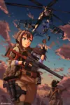 aircraft anime attack_helicopter brown_hair butterfly green_eyes gun handgun helicopter helmet hind insect kalashnikov mi-24 mil pistol rifle rocket_pod scope sniper sniper_rifle vss weapon // 1200x1800 // 2.6MB