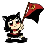 anarcho_communism black_hair catgirl character:alunya chibi flag hammer_and_sickle meta:edit meta:lowres pop_team_epic red_eyes site:leftypol // 409x404 // 79KB