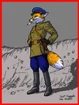 anthro canine cigarette fox furry gun handgun medal nkvd peaked_cap red_eyes red_star smoking soviet_union star uniform vulpine weapon // 962x1280 // 595KB