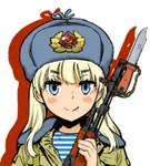 airborne_forces anime artist:inoue_kiyoshirou bayonet blonde_hair blue_eyes desant gun hammer_and_sickle kalashnikov knife red_star rifle star telnyashka ushanka vdv weapon // 544x604 // 262KB