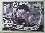 anarchism art car destruction fire meta:lowres police riot vehicle wolf // 500x375 // 70KB