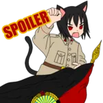 1:1_aspect_ratio albania black_hair catgirl character:alunya enver_hoxha flag hoxhaism meta:highres meta:transparent_background raised_fist red_eyes site:leftypol spoiler uniform // 1800x1800 // 394KB