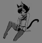 artist:ppdppl black_hair breasts catgirl character:alunya character:political_ideology_catgirls leggings lewd lingerie pubic_hair // 1082x1107 // 210KB