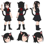 1:1_aspect_ratio black_hair catgirl character:alunya character_sheet meta:transparent_background raised_fist red_eyes scarf site:leftypol // 1200x1200 // 351KB