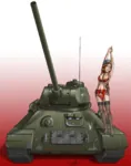 anime armored_fighting_vehicle artist:novacaster blue_eyes brown_hair cannon gun lewd lingerie machine_gun pistol red_star star t-34 tank ushanka weapon // 1100x1400 // 932KB