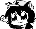 black_hair black_star catgirl character:alunya chibi hat meta:lowres meta:transparent_background raised_fist site:leftypol star // 350x281 // 20KB