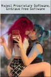 arch blue_hair cuddling debian free_software free_software_foundation girls gnu kiss libre linux proprietary_software red_hair tux wildebeest // 400x600 // 314KB