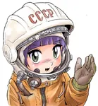 anime cosmonaut female green_eyes purple_hair soviet_union space // 624x674 // 76KB