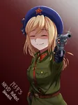 anime blonde_hair female gun hammer_and_sickle handgun nkvd nkvd_chan red_star revolver weapon // 850x1136 // 93KB