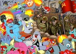 aircraft airplane amber_eyes armband armored_fighting_vehicle artist:curtsibling bdsm blood blue_eyes bomber collar derpy_(mlp) fascism fire flag germany gore gun hammer_and_sickle handgun helmet hero_of_the_soviet_union identity_politics ju-87 junkers knife luftwaffe medal my_little_pony nazi nazi_germany peaked_cap pistol pony radlib rainbow rainbow_dash_(mlp) red_army red_flag red_star rifle shovel soviet_union ss star strike_aircraft submachine_gun swastika tank tool war weapon world_war_ii // 1500x1061 // 812KB