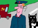 car cat dog glasses postman_pat proletariat red_army red_hair revolution road smile soldier soviet_union truck uniform vehicle worker // 691x522 // 74KB