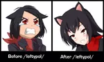 black_hair blush catgirl character:alunya crying lewd red_eyes site:leftypol then_and_now // 800x479 // 231KB