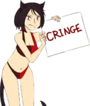 bikini black_hair catgirl character:alunya cringe image meta:transparent_background reaction sign // 434x512 // 110KB