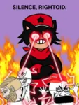 black_hair catgirl chad character:alunya crossed_arms crying fascism fire glowing_eyes hat laser maga mask nazi scarf shut_the_fuck_up site:leftypol soyjak star swastika tattoo wojak yes_chad // 720x960 // 811KB