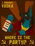 alcohol anthro anubis canine faux_cyrillic furry hammer_and_sickle jackal party poster vodka // 695x900 // 692KB