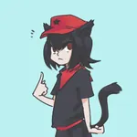 1:1_aspect_ratio black_hair black_star catgirl character:alunya hat meta:lowres point red_eyes scarf site:leftypol star // 500x500 // 83KB