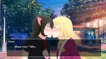 black_hair blonde_hair blush catgirl character:alunya character:grace game green_eyes kiss monarchism red_eyes scarf site:leftypol video_game visual_novel yuri // 1280x720 // 324KB