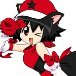 1:1_aspect_ratio black_hair catgirl character:alunya hat peace_sign red_eyes site:leftypol wink // 983x983 // 89KB