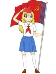 blonde_hair blue_eyes character:rodina character:rodina_(getchan) flag hammer_and_sickle meta:highres pioneer red_star salute site:get site:getchan star // 2448x3264 // 1.1MB